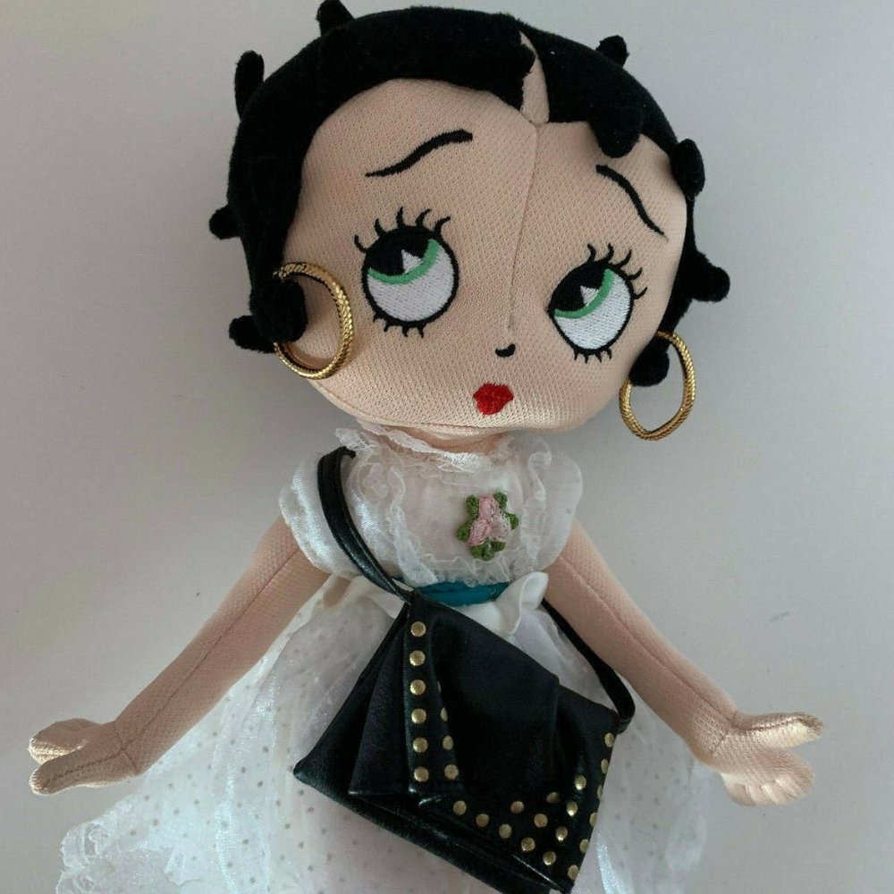 Betty Boop 10" Doll Frilly White Dress Red Slippers Gold Hoop Earrings